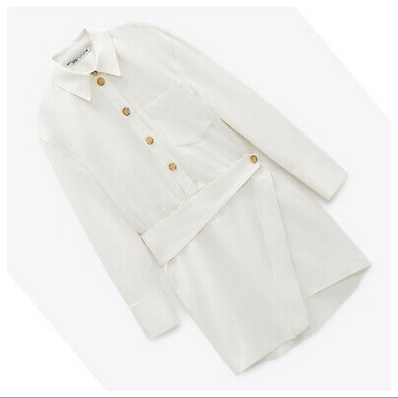 🌹NWT. Zara Cream Mini Shirt Dress. Size S - Picture 6 of 9